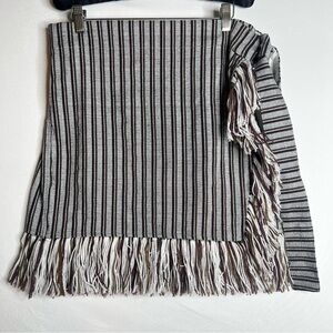Lakhays Striped Fringe Mini Tie Wrap Skirt Sz S/M Boho Festival Western Grey